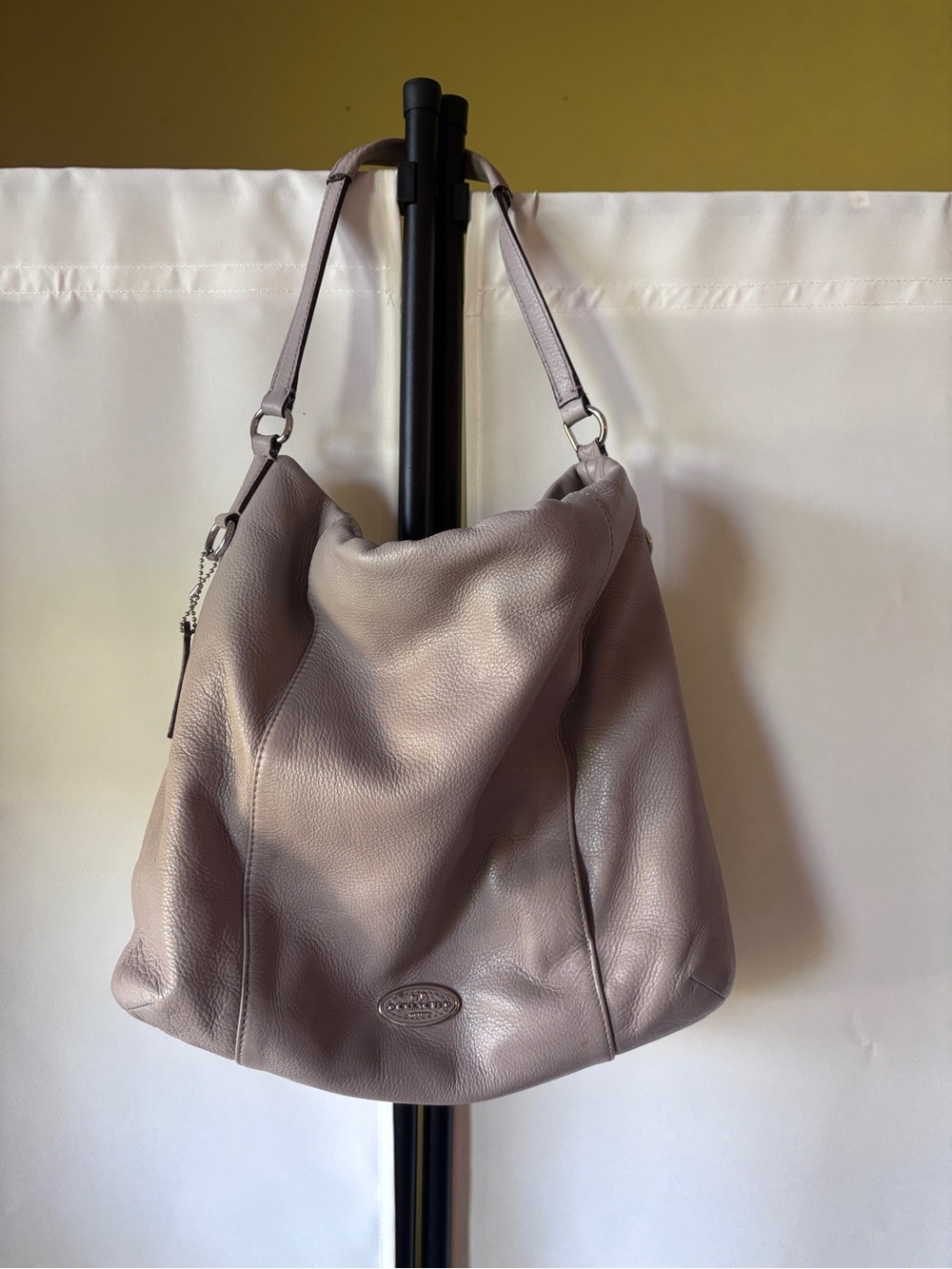 Coach Pebbled Leather Hobo Shoulder Bag in Light Gray